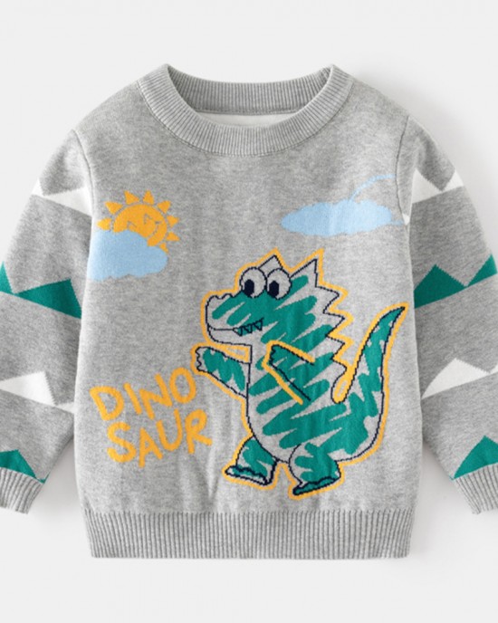 【2Y-8Y】Boys Dinosaur Pattern Round Neck Long Sleeve Sweater