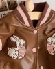 【18M-8Y】Girls Brown Bunny Embroidered PU Leather Jacket