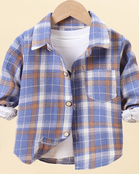 【18M-7Y】Boys Multicolor Plaid Long Sleeve Shirt (Only Shirt) - 4111