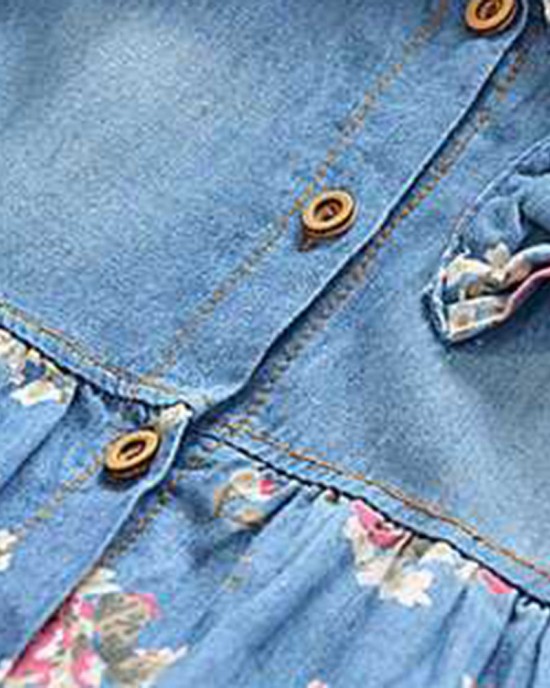 【9M-3Y】Girls Denim Floral Short Sleeve Dress