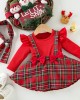 【3M-24M】2-piece Baby Girl Christmas Plaid Long Sleeve Romper With Hairband