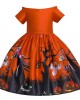 【2Y-11Y】2-piece Girls Multicolor Halloween Print Princess Dress With Hat - 33249