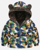 【18M-6Y】Boys Thick Car Space Camo Print Reversible Hooded Fleece Coat