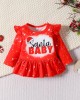 【3M-18M】3-piece Baby Girl Red Christmas Print Long Sleeve T-shirt And Pants Set With Hairband