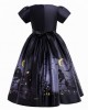 【2Y-11Y】2-piece Girls Multicolor Halloween Print Princess Dress With Hat