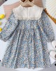 【2Y-7Y】Girls Blue Floral Lapel Long Sleeve Dress