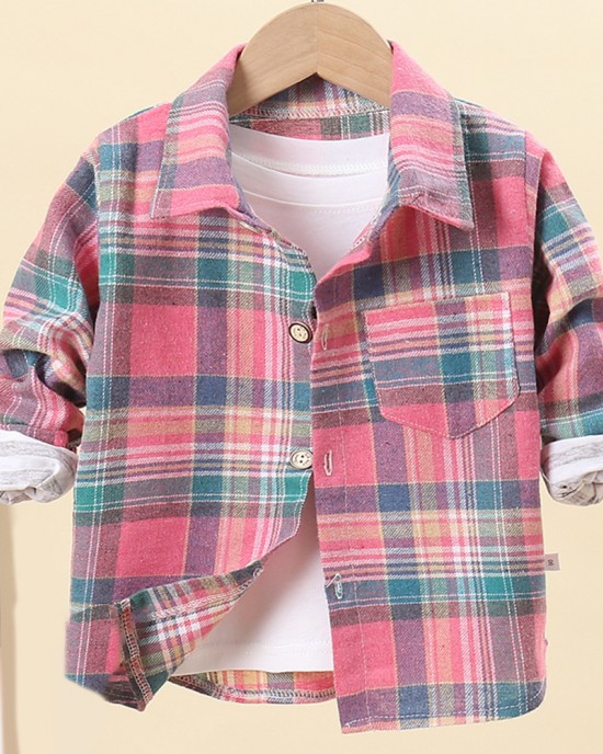 【18M-7Y】Boys Multicolor Plaid Long Sleeve Shirt (Only Shirt) - 4111