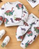 【18M-6Y】2-piece Boys Dinosaur Print Round Neck Long-sleeved Sweatshirt And Pants Set