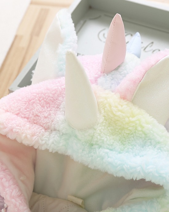 【18M-8Y】2-piece Girls Thick Fleece Gradient Unicorn Hooded Jacket With Bag