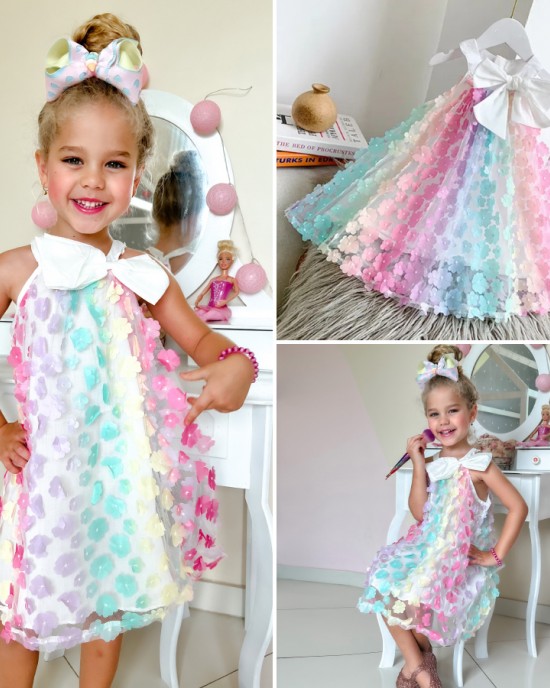 【18M-9Y】Girl Sweet Color Three-dimensional Flower Sleeveless Dress - 33179