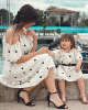 Sweet Polka Dot Off The Shoulder Mom Girl Matching Dress - 1330