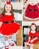 【18M-7Y】Girl Sweet Christmas Star Mesh Red Dress With Headband - 33228