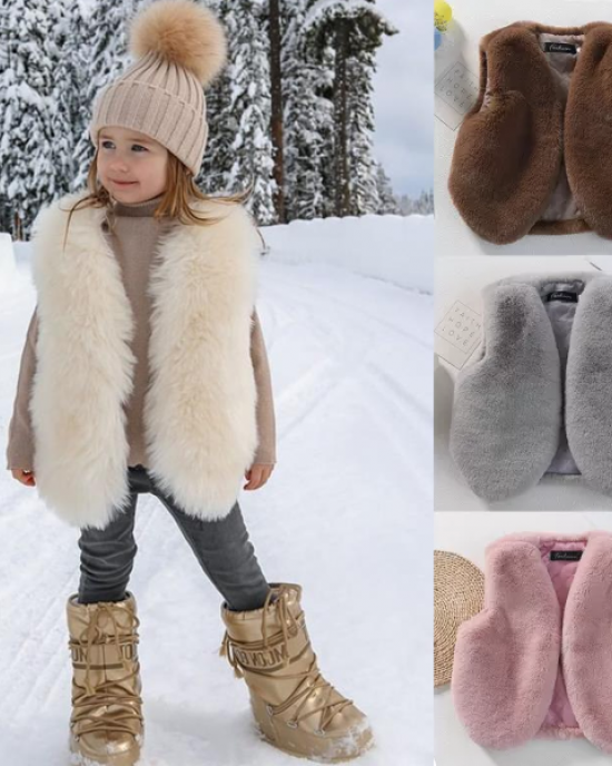 【12M-9Y】Girls Multicolor Thick Faux Fur Vest - 3180