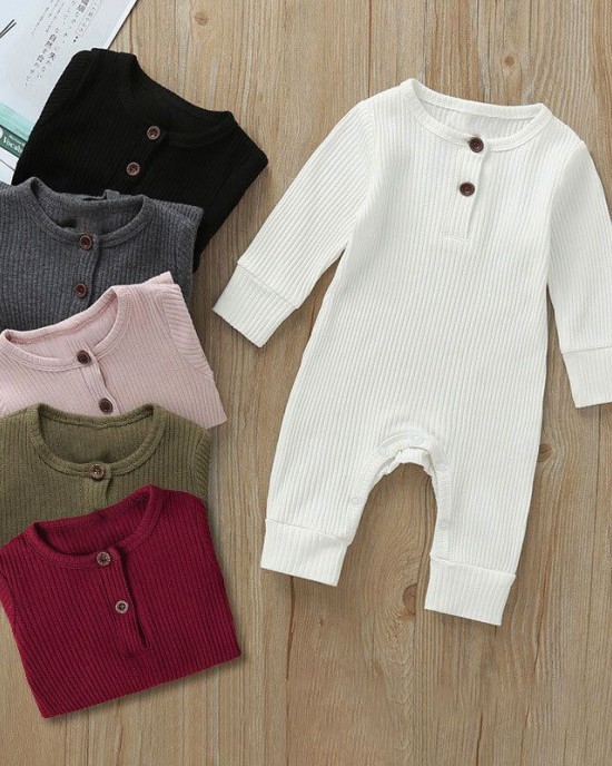 【3M-3Y】Baby Multicolor Long-Sleeved Pit Strip One-Piece Romper - 4504