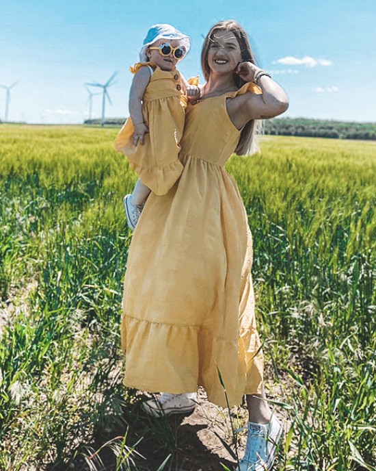 Sweet Yellow Ruffled Mom Girl Matching Dress - 1319