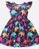 【18M-8Y】Girl Summer Cute Royal Blue Colorful Dinosaur Ruffle Dress