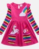 【3Y-8Y】Girl Sweet Rainbow Unicorn Pattern Long Sleeve Dress