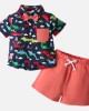 【18M-6Y】Boys 2-piece Dinosaur Print Short Sleeve Top And Shorts Set