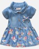 【9M-3Y】Girls Denim Floral Short Sleeve Dress