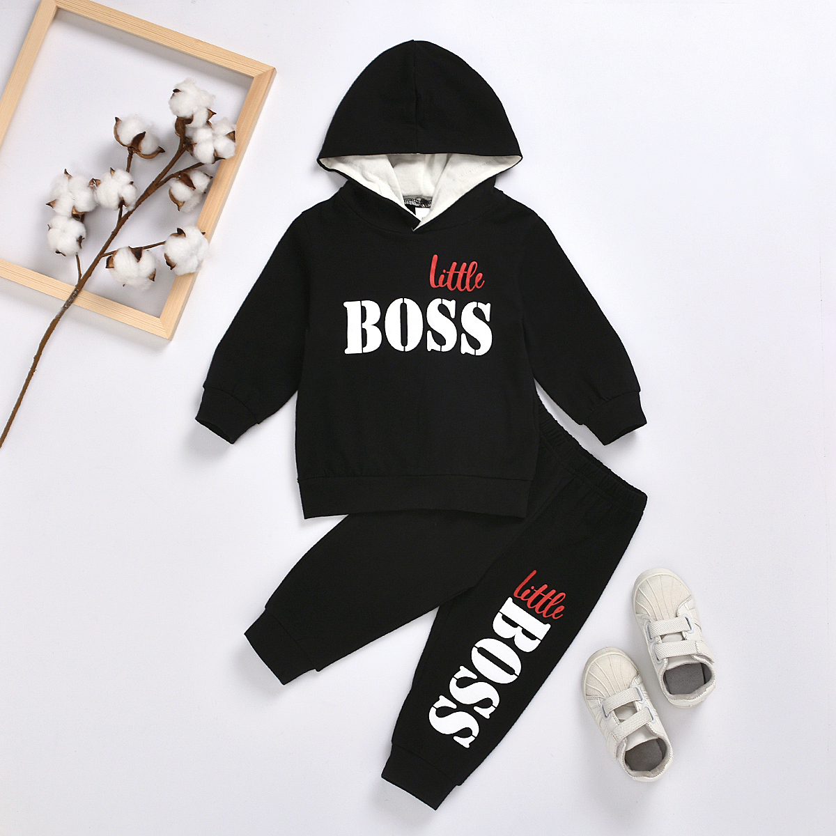 【12M-7Y】Boys Letter Print Hooded Long Sleeve Sweatshirt And Pants Set - 3488 【12M-7Y】Boys Letter Print Hooded Long Sleeve Sweatshirt And Pants Set - 3488