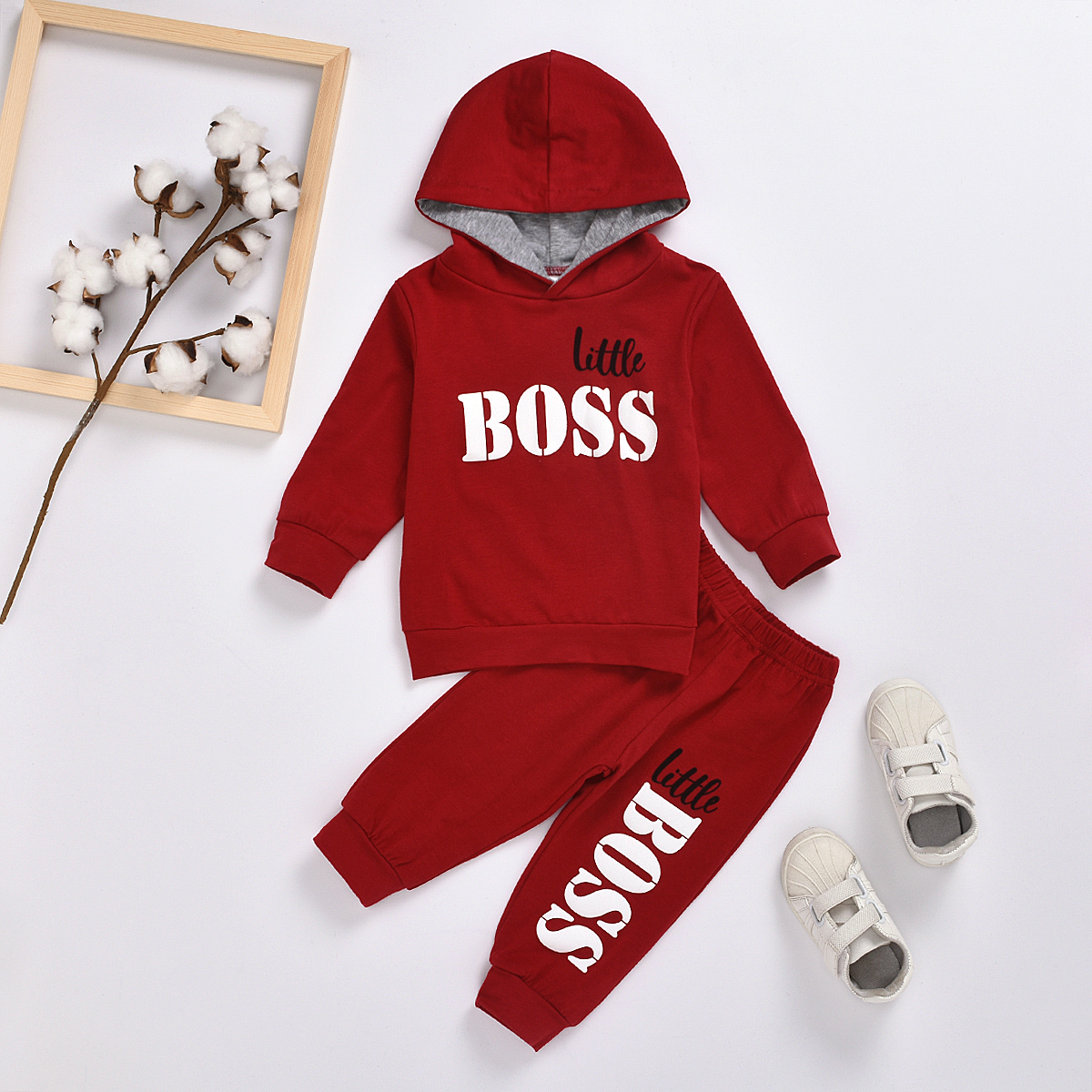 【12M-7Y】Boys Letter Print Hooded Long Sleeve Sweatshirt And Pants Set - 3488 【12M-7Y】Boys Letter Print Hooded Long Sleeve Sweatshirt And Pants Set - 3488