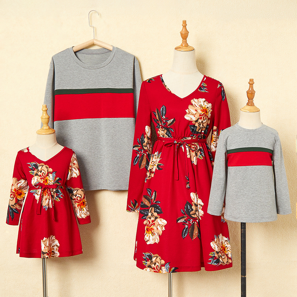 Floral Dress And Striped T-shirt Family Matching Outfits Floral Dress And Striped T-shirt Family Matching Outfits