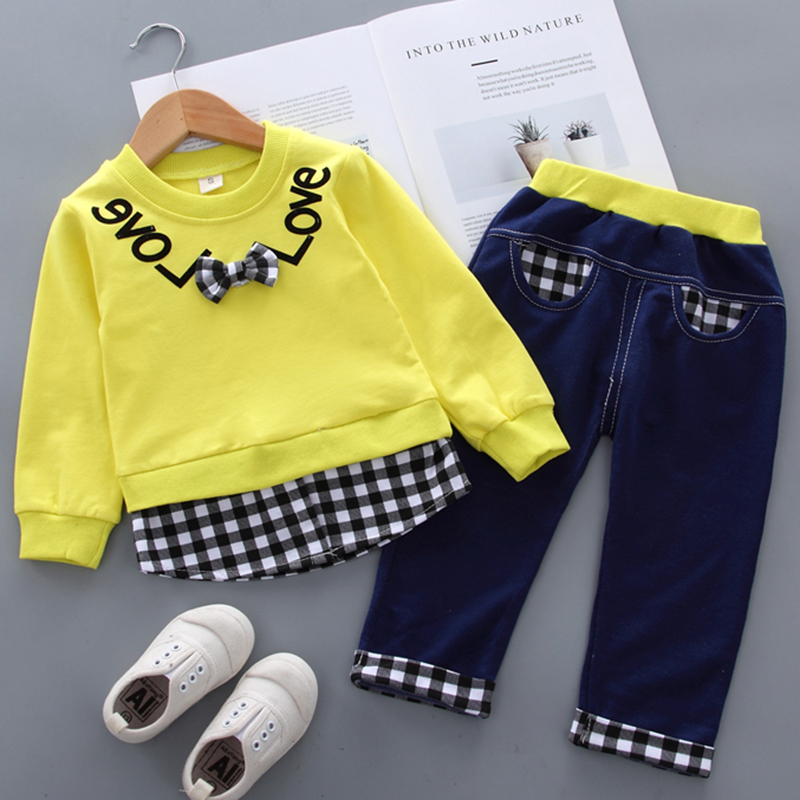 【12M-5Y】Kids Clothes Fashion Plaid spliced Sweatshirt Pants Set (SHOES NOT INCLUDE)- 3483