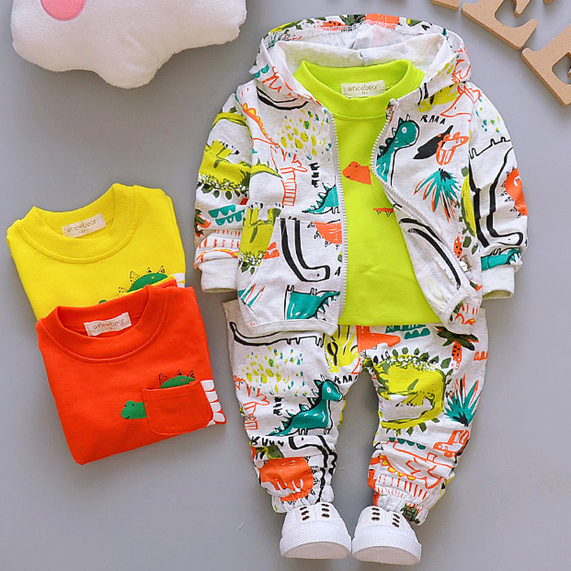 【12M-4Y】Boys Fashion Dinosaur Pattern Sweatshirt Jacket Pants Three-piece Set 【12M-4Y】Boys Fashion Dinosaur Pattern Sweatshirt Jacket Pants Three-piece Set