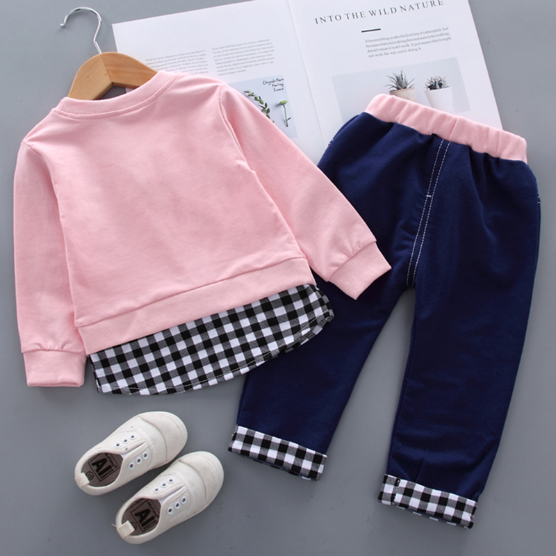 【12M-5Y】Kids Clothes Fashion Plaid spliced Sweatshirt Pants Set (SHOES NOT INCLUDE)- 3483
