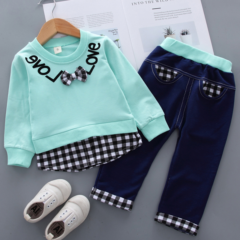 【12M-5Y】Kids Clothes Fashion Plaid spliced Sweatshirt Pants Set (SHOES NOT INCLUDE)- 3483