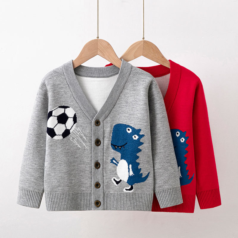 【2Y-9Y】Boys Cartoon Dinosaur V-neck Knitted Jacket 【2Y-9Y】Boys Cartoon Dinosaur V-neck Knitted Jacket