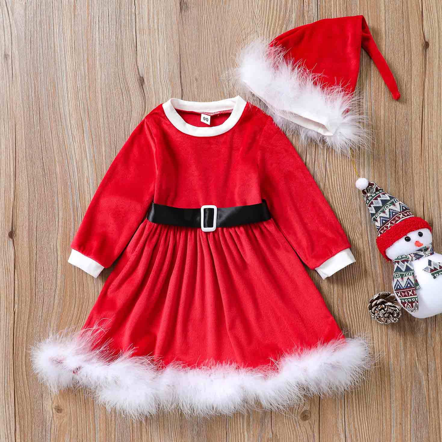 【12M-5Y】Girl Sweet Christmas Red Dress With Hat 【12M-5Y】Girl Sweet Christmas Red Dress With Hat