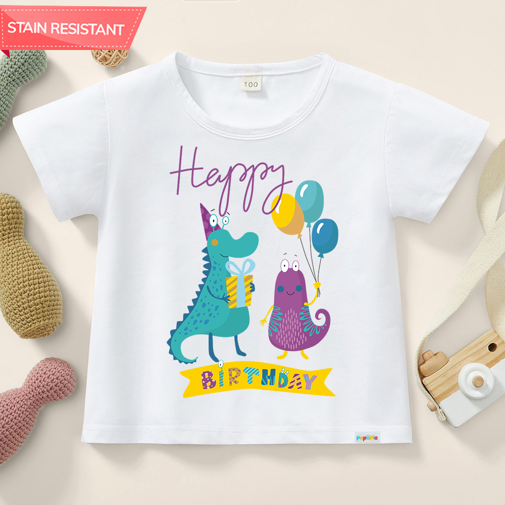 【12M-9Y】Kids Cotton Stain Resistant Happy Birthday Short Sleeve Tee 【12M-9Y】Kids Cotton Stain Resistant Happy Birthday Short Sleeve Tee
