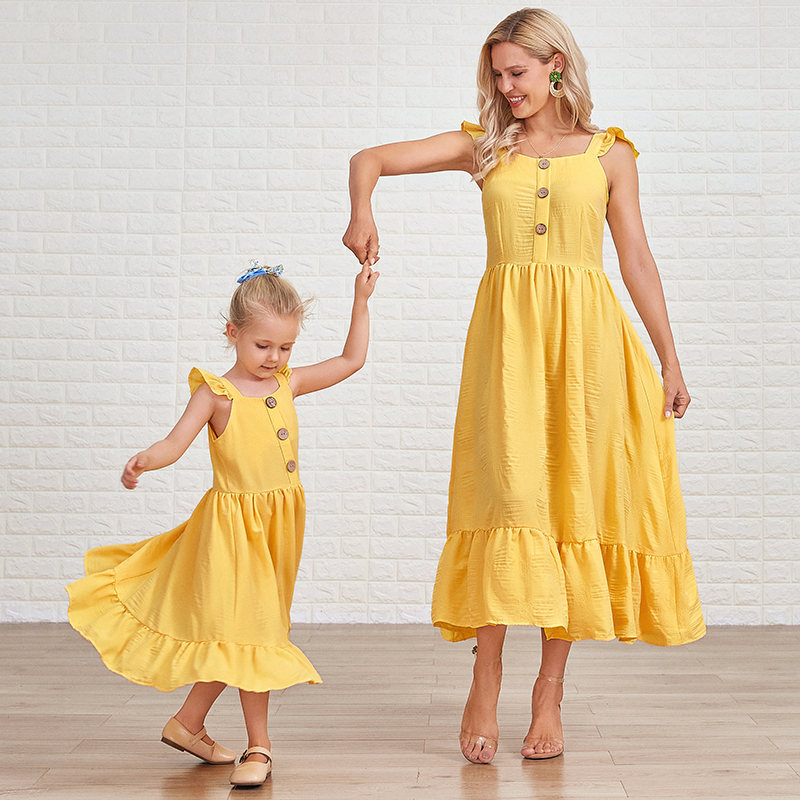 Sweet Yellow Ruffled Mom Girl Matching Dress - 1319 Sweet Yellow Ruffled Mom Girl Matching Dress - 1319