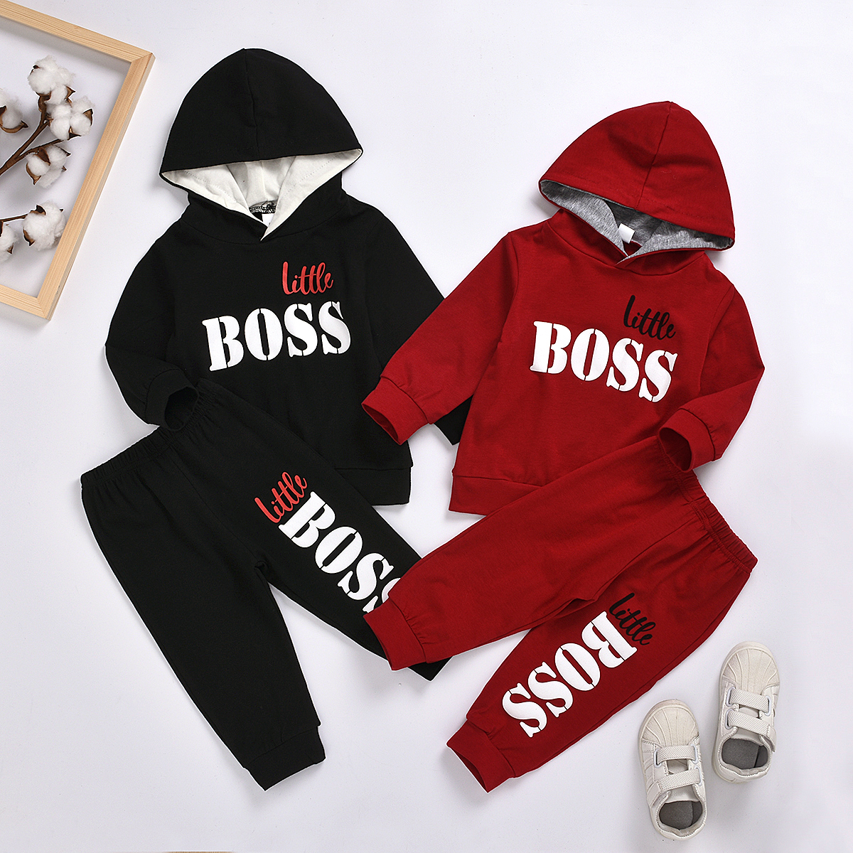 【12M-7Y】Boys Letter Print Hooded Long Sleeve Sweatshirt And Pants Set - 3488 【12M-7Y】Boys Letter Print Hooded Long Sleeve Sweatshirt And Pants Set - 3488