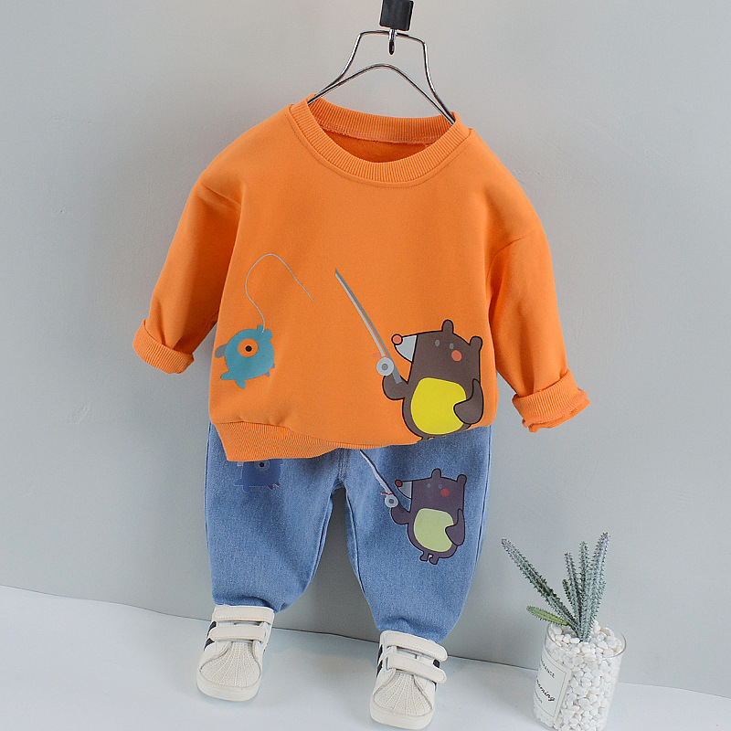 【12M-5Y】Boys Cartoon Print Long Sleeve Sweatshirt And Denim Pants Set 【12M-5Y】Boys Cartoon Print Long Sleeve Sweatshirt And Denim Pants Set