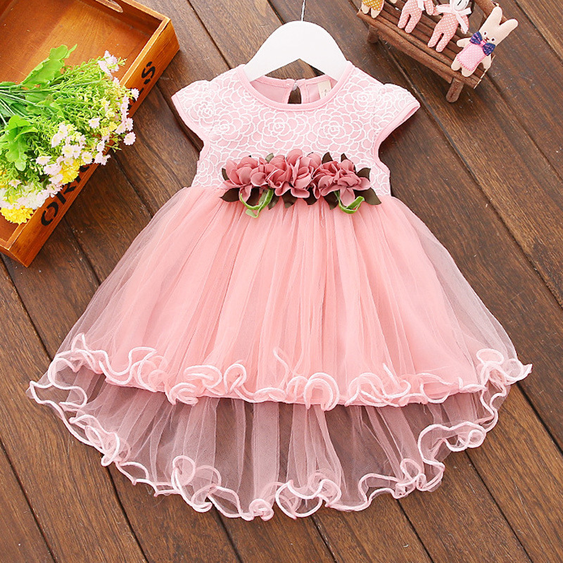 【6M-3Y】Girls Flower Short-Sleeved Mesh Dress 【6M-3Y】Girls Flower Short-Sleeved Mesh Dress