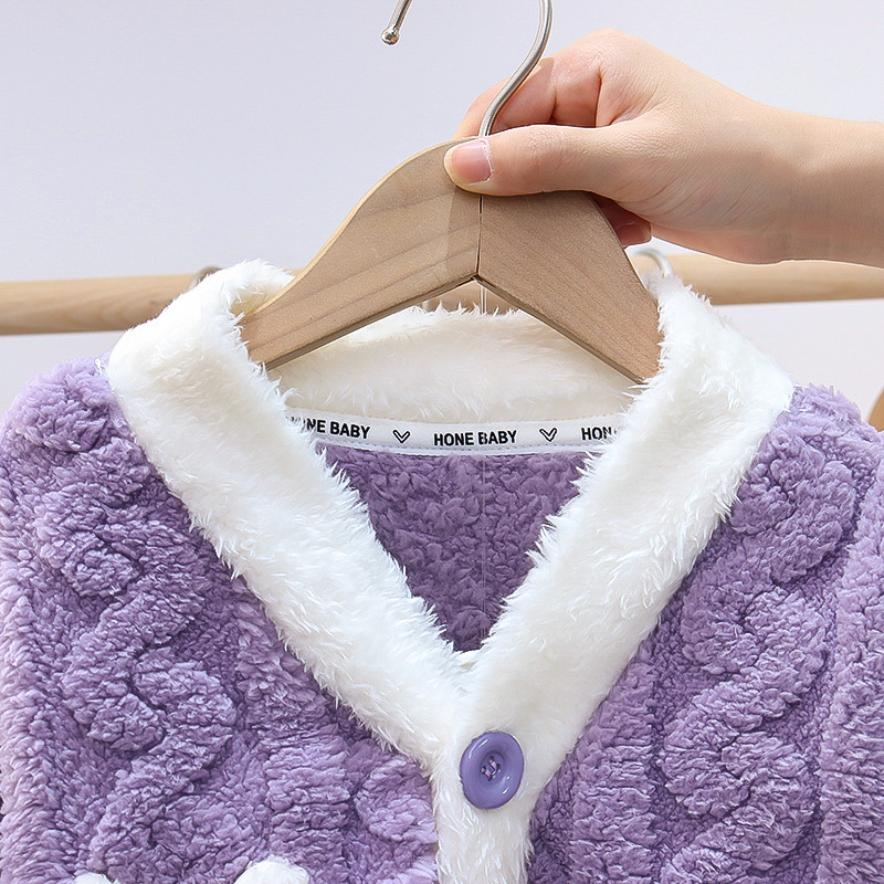 【12M-6Y】2-piece Girls Cute Bunny Pocket Coral Velvet Pajama Set 【12M-6Y】2-piece Girls Cute Bunny Pocket Coral Velvet Pajama Set