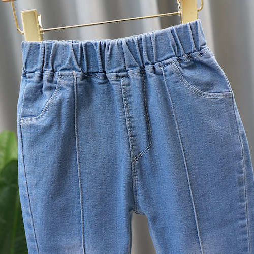 【2Y-13Y】Girl Fashion Flowers And Beads Blue Jeans 【2Y-13Y】Girl Fashion Flowers And Beads Blue Jeans