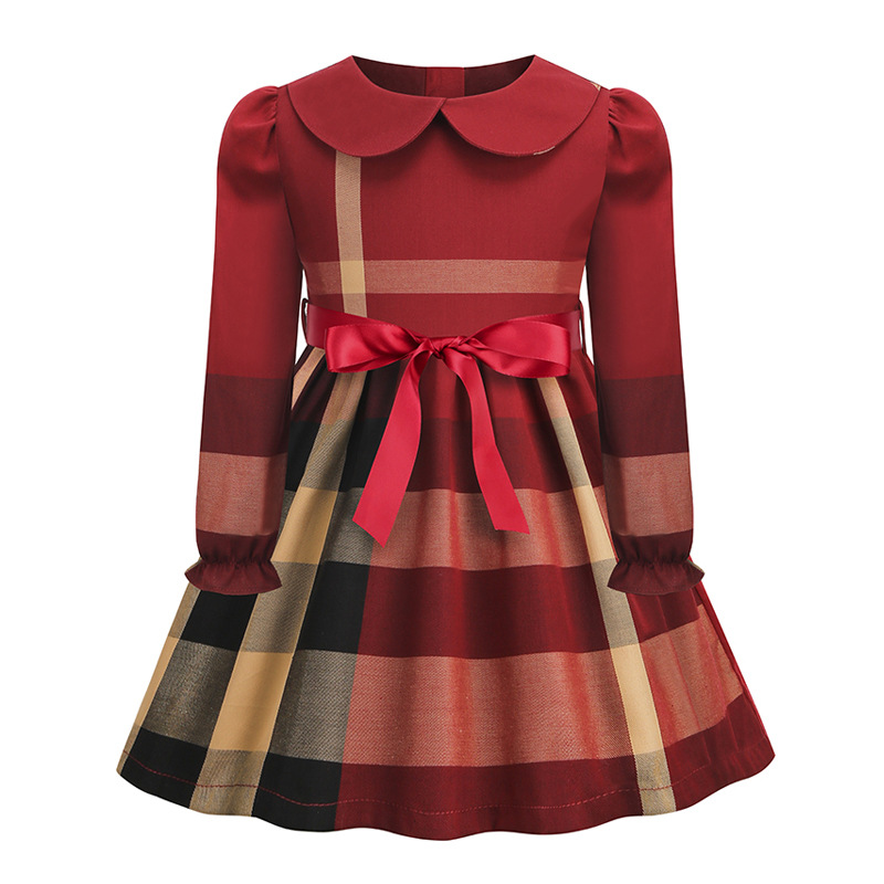 【18M-8Y】Girls Cotton Red Plaid Long Sleeve Dress - 33262 【18M-8Y】Girls Cotton Red Plaid Long Sleeve Dress - 33262