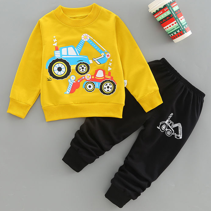 【18M-7Y】2-piece Boys Casual Digger And Shovel Print Round Neck Long Sleeve Sweatshirt And Pants Set 【18M-7Y】2-piece Boys Casual Digger And Shovel Print Round Neck Long Sleeve Sweatshirt And Pants Set