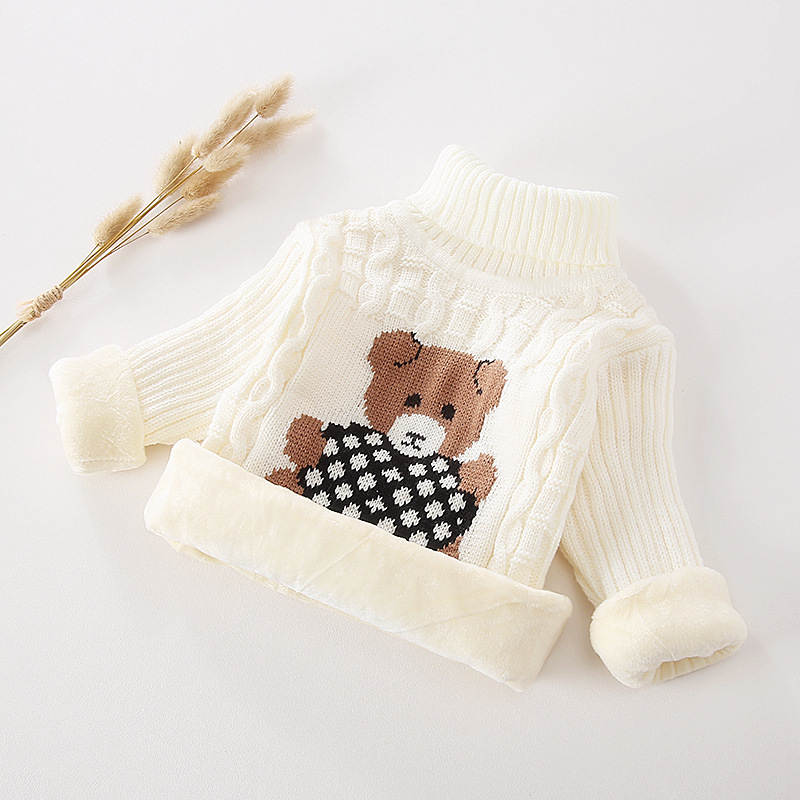 【18M-9Y】Kids Fashion Bear Pattern High Quality Fleece Thickened Funnel Neck Sweater - 9108 【18M-9Y】Kids Fashion Bear Pattern High Quality Fleece Thickened Funnel Neck Sweater - 9108