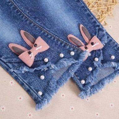 【6M-9Y】Girl Sweet Flowers And Fringed Blue Jeans 【6M-9Y】Girl Sweet Flowers And Fringed Blue Jeans