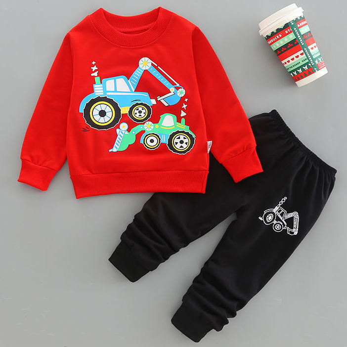 【18M-7Y】2-piece Boys Casual Digger And Shovel Print Round Neck Long Sleeve Sweatshirt And Pants Set 【18M-7Y】2-piece Boys Casual Digger And Shovel Print Round Neck Long Sleeve Sweatshirt And Pants Set