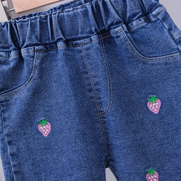 【12M-5Y】Girls Cute Bunny And Cartoon Embroidery Blue Jeans 【12M-5Y】Girls Cute Bunny And Cartoon Embroidery Blue Jeans