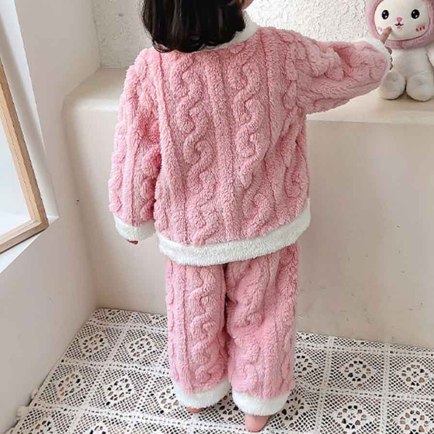 【12M-6Y】2-piece Girls Cute Bunny Pocket Coral Velvet Pajama Set 【12M-6Y】2-piece Girls Cute Bunny Pocket Coral Velvet Pajama Set