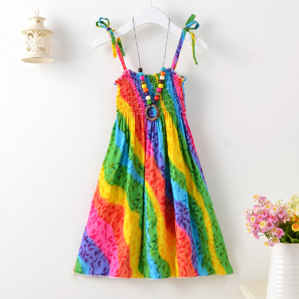 【2Y-13Y】2-piece Girls Fashion Flower And Butterfly Print Slip Bohomia Dress With Necklace - 33323 【2Y-13Y】2-piece Girls Fashion Flower And Butterfly Print Slip Bohomia Dress With Necklace - 33323