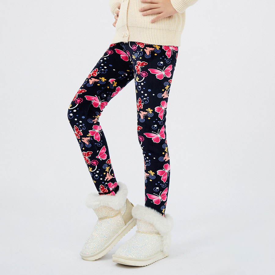 【3Y-12Y】Girls Stylish Leopard And Flowers And Cartoon Print Thickened Fleece Leggings 【3Y-12Y】Girls Stylish Leopard And Flowers And Cartoon Print Thickened Fleece Leggings