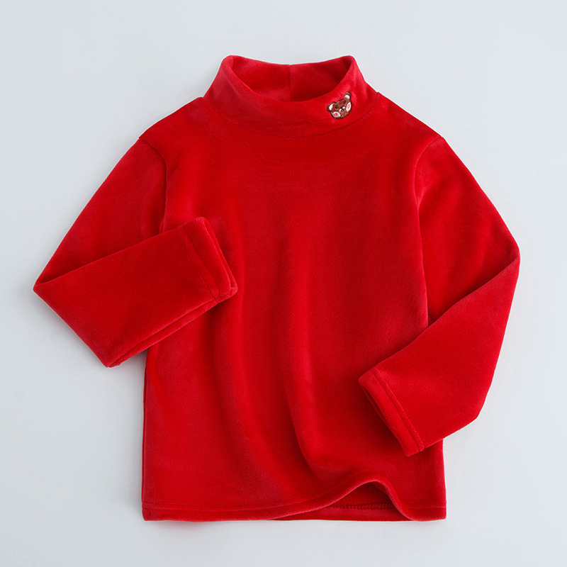 【3Y-12Y】Kids Casual Cartoon Bear Embroidered Half Turtleneck Fleece T-Shirt 【3Y-12Y】Kids Casual Cartoon Bear Embroidered Half Turtleneck Fleece T-Shirt