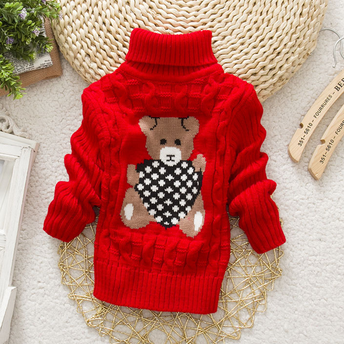 【18M-8Y】Kids Bear Pattern High Neckline Sweater - 3107 【18M-8Y】Kids Bear Pattern High Neckline Sweater - 3107
